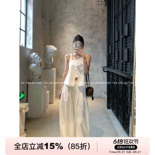 GV大白哥 解构设计感 立体假两件背心阔腿裤套装气质上衣显瘦裤子