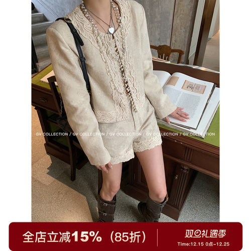 立体肌理刺绣新中式西装短裤套装