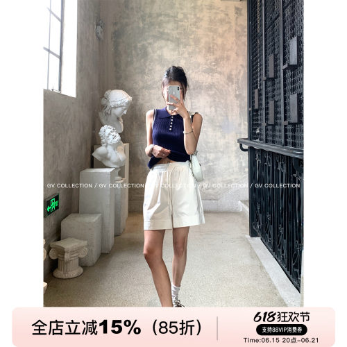 百搭日常松紧腰棉感短裤三分裤