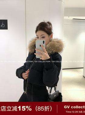 GV大白哥 深冬肯豆 真狐狸毛领蓬松90绒羽绒短款加厚上衣女