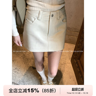 GV大白哥 欧系街拍 复古半身裙皮裙防走光秋季新款裙子百搭女装