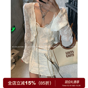 纯欲氧气感 A字半身裙套装 夏日防晒长袖 上衣短款 女 开衫 GV大白哥