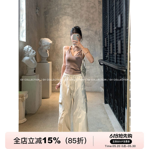轻薄呼吸直筒抽绳薄款工装裤