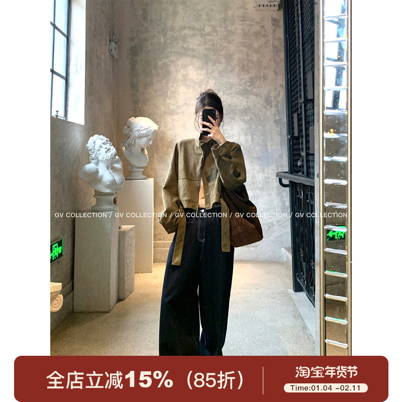 GV大白哥 极简主义 立领麂皮短款夹克上衣秋季新款酷飒短外套女,女装/女士精品,皮衣,淘宝优惠券,粉丝福利购,淘宝优惠卷