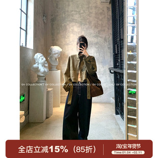 GV大白哥 极简主义 立领麂皮短款夹克上衣秋季新款酷飒短外套女