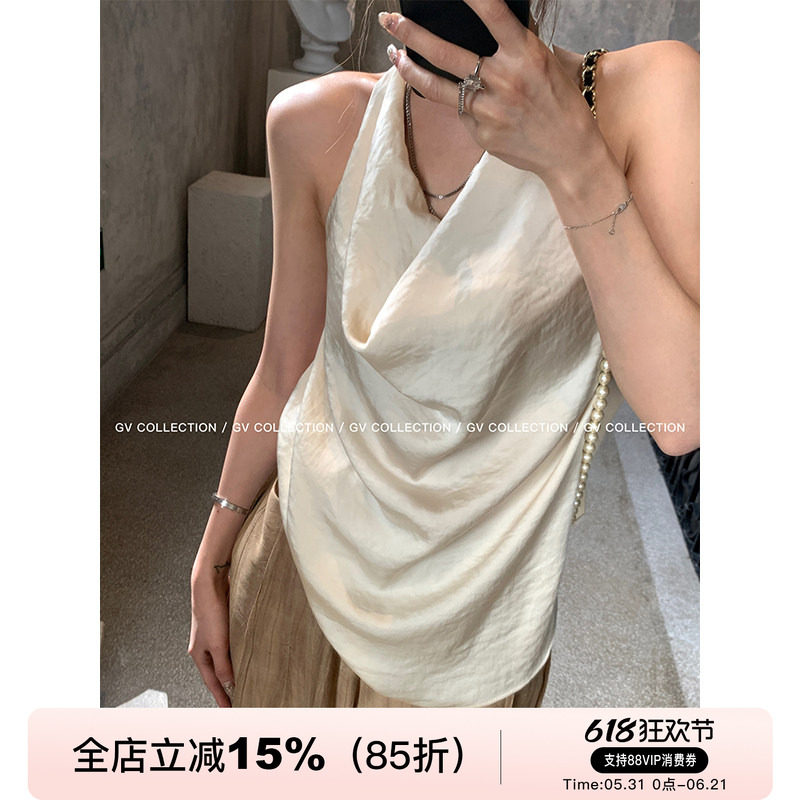 GV大白哥 本期C位 松弛感挂脖荡领露背上衣无袖背心露肩女夏