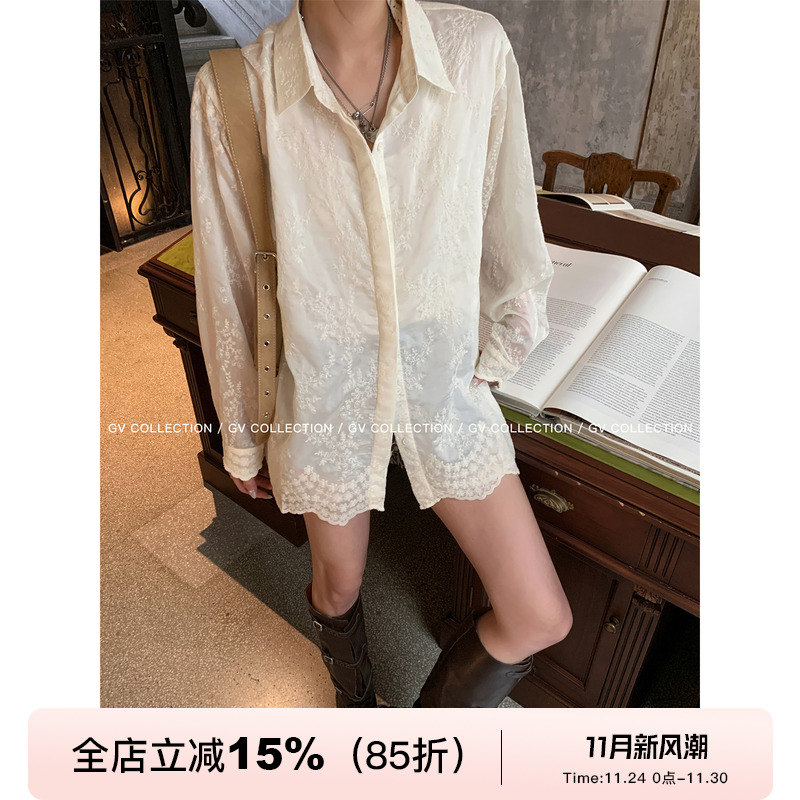 立体刺绣宽松衬衫上衣