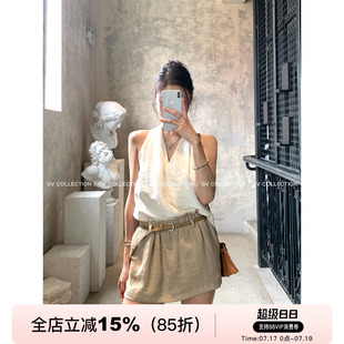 GV大白哥 高频极简 双层棉麻短裙防走光裙裤不含腰带新款设计感女