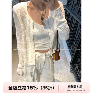 外套两件套装 磨毛蕾丝吊带开衫 百搭上衣女夏 白茶套系 GV大白哥