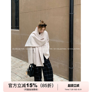 GV大白哥 90‘巴黎 设计感围脖羊毛外套围巾领内里加绒上衣女冬季