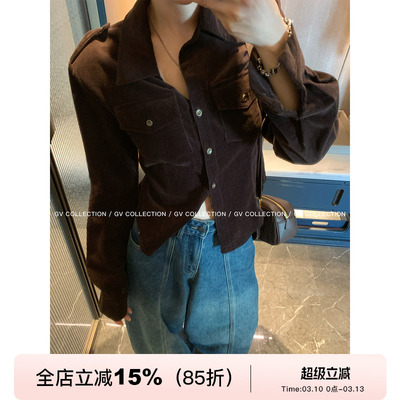 复古立体灯芯绒收腰衬衫