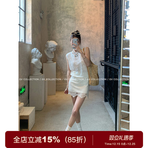 法系仲夏不规则蕾丝半裙