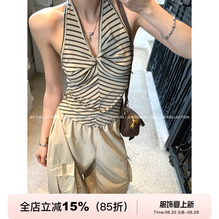 GV大白哥 多元甜酷 弹力挂脖露背莱赛尔纽结显瘦背心设计感气质女