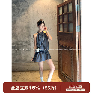 GV大白哥 贵感光泽 削肩抽绳无袖上衣设计感女夏新款百搭小众