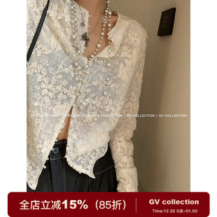 新中式 GV大白哥 法式 重工刺绣闪片立体蕾丝衬衫 上衣女 塞纳午后