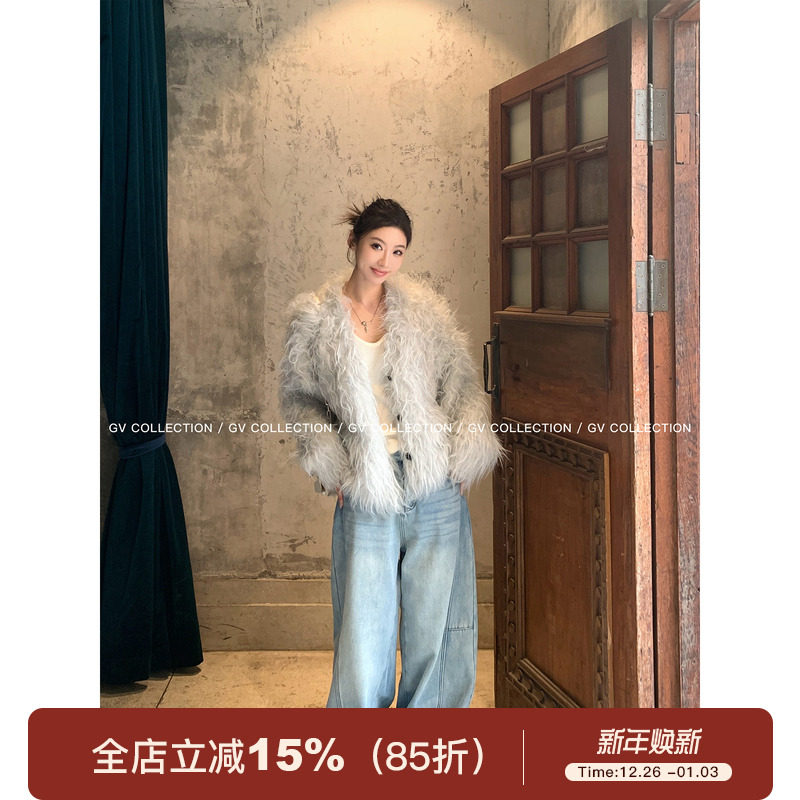 水洗加绒解构松弛感阔腿牛仔裤