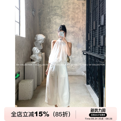 削肩双层纱花苞无袖上衣