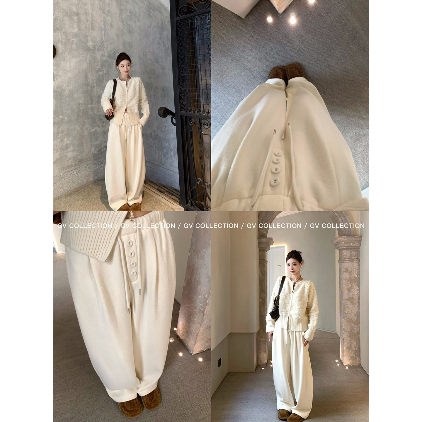 加绒加厚抽绳纽扣直筒卫裤休闲裤