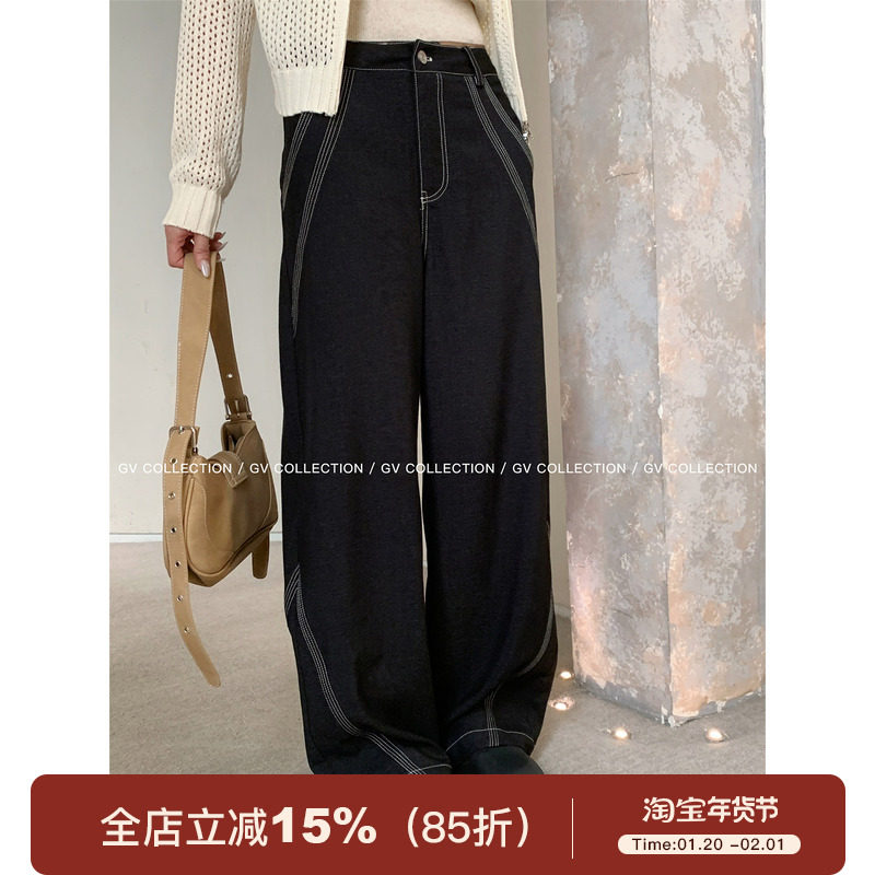 GV大白哥 私服 重工小众系撞色明线直筒休闲裤设计感裤子遮肉女,女装/女士精品,休闲裤,淘宝优惠券,粉丝福利购,淘宝优惠卷