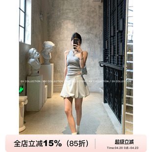 GV大白哥 清爽纸片人 带胸垫斜肩无袖收腰背心辣妹上衣百搭显瘦女