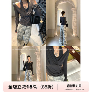 上衣百搭新款 天丝羊毛挂脖假两件收腰长袖 女 慵懒成分党 GV大白哥