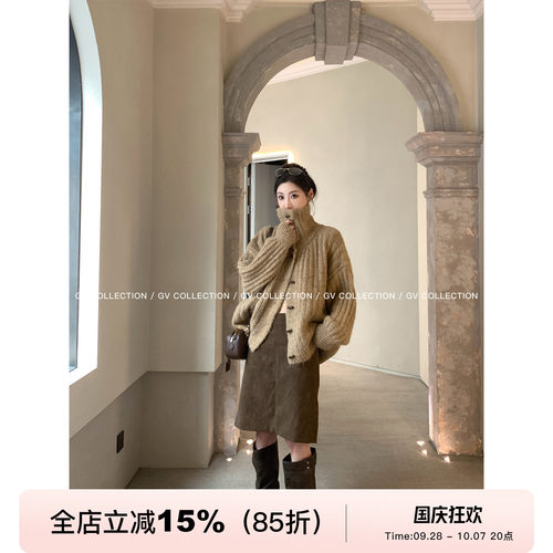 绵羊毛高克重廓形纽扣毛衣外套