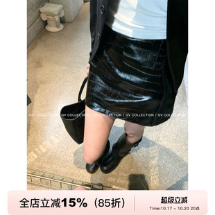 GV大白哥 质感权利 鳄鱼纹肌理即视感包臀半身裙皮裙子秋季新款女