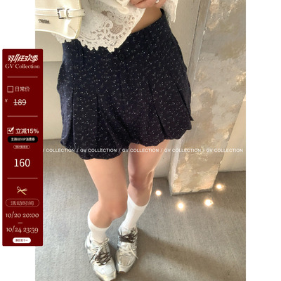 花苞柔软亚麻棉百褶短裤