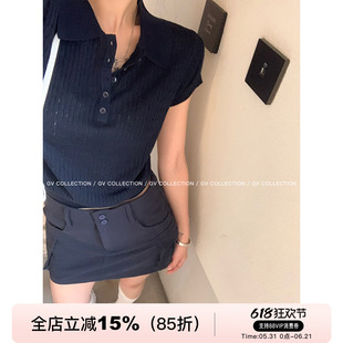 GV大白哥 轻盈羊毛 Polo翻领轻薄针织上衣春夏新款百搭设计感女