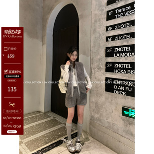 GV大白哥 空气感松弛 圈圈羊毛松弛拉链马甲外套短裤套装新款女