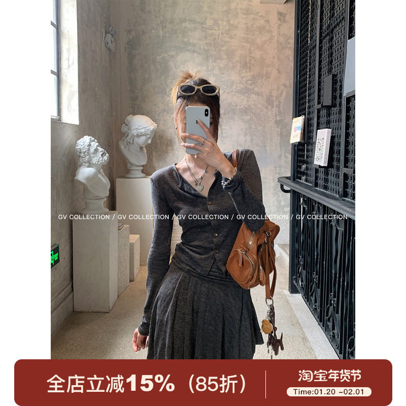 GV大白哥 缪系少女 修身针织上衣不规则半身裙套装秋季新款百搭女,女装/女士精品,时尚套装,淘宝优惠券,粉丝福利购,淘宝优惠卷