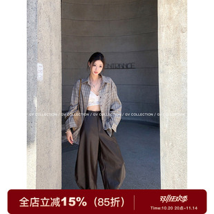 穿搭褲 GV大白哥 子女 新款 秋季 小眾輪廓 復古設計感PU七分彎刀皮褲