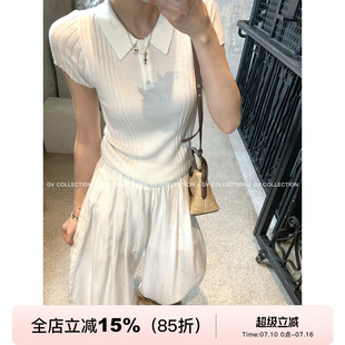 GV大白哥 轻柔力量 轻薄透气美丽诺羊毛polo领短袖上衣夏季新款女