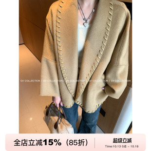 GV大白哥 重磅手作100羊毛双面呢廓形翻领大衣冬季外套女新款斗篷