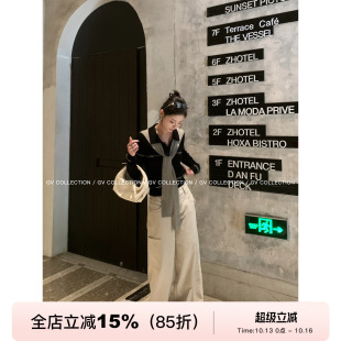 GV大白哥 美高秀场 学院海军可拆卸领巾羊毛针织衫polo领秋季上衣