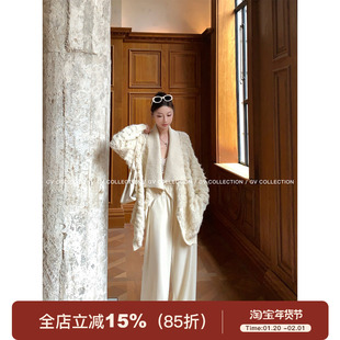 GV大白哥 温柔腔调 新中式翻领立体肌理毛衣开衫冬季新款上衣女
