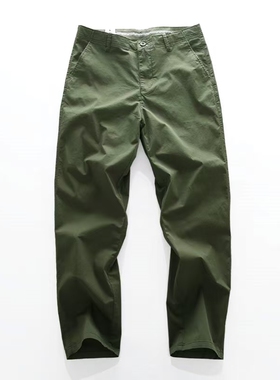 余文乐夏季净色薄款军绿色微弹宽松休闲微直筒棉质潮男长裤