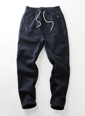 米西小铺冬季纯色重磅保暖绒加厚休闲运动纯色束脚男卫裤