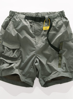 夏季户外浅绿色复古工装版机能速干休闲宽松直筒潮男士五分裤