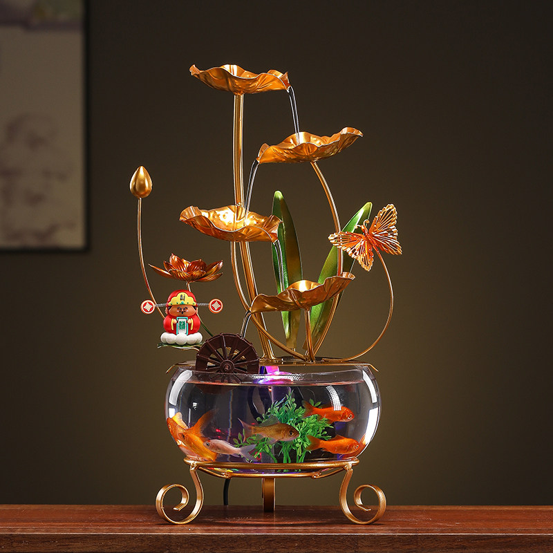 新荷塘月色铁艺招财玻璃鱼缸流水摆件循环水办公创意乔迁搬家礼品,家居饰品,流水摆件,淘宝优惠券,粉丝福利购,淘宝优惠卷