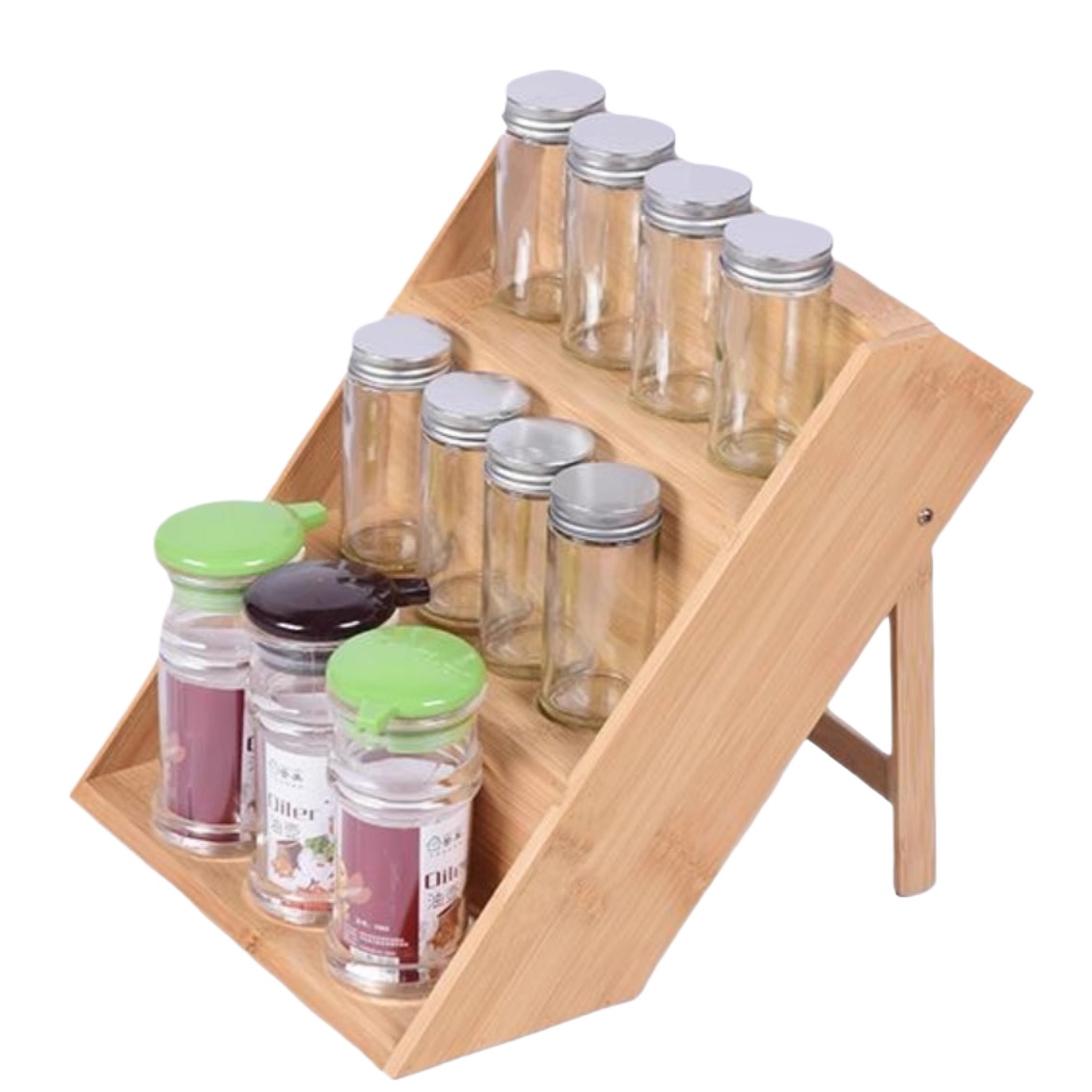 竹制厨房调料架三层调味品置物架简易可折叠香料食盐收纳架小空间