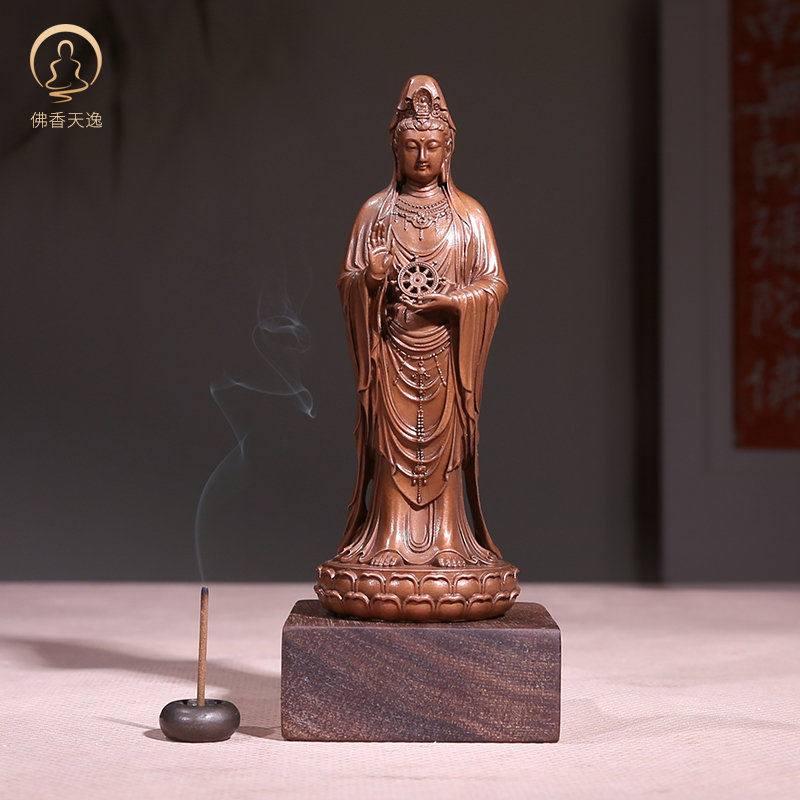 佛香天逸站观音菩萨紫铜摆件