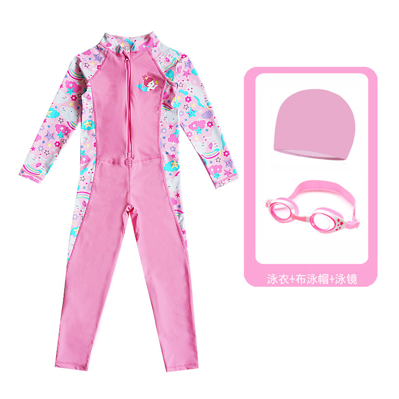 儿童防晒长袖连体游泳衣女童宝宝可爱美人鱼速干冲浪学游泳泳装