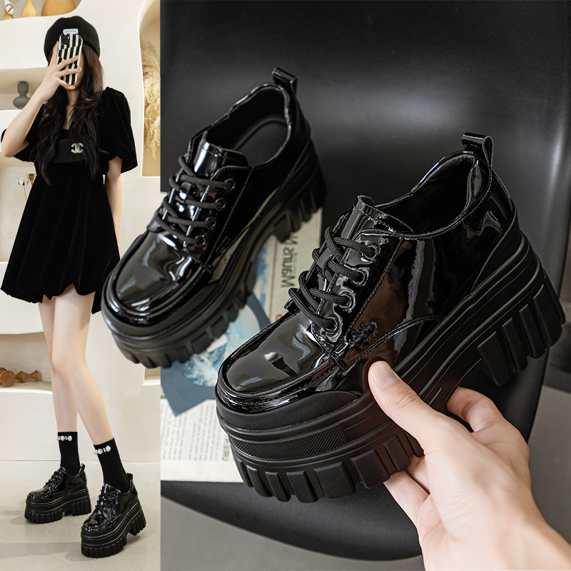 英伦风厚底小皮鞋漆皮棉鞋增高9