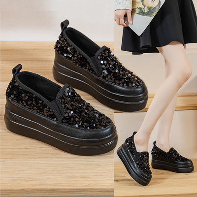 亮片乐福鞋厚底内增高时尚休闲鞋