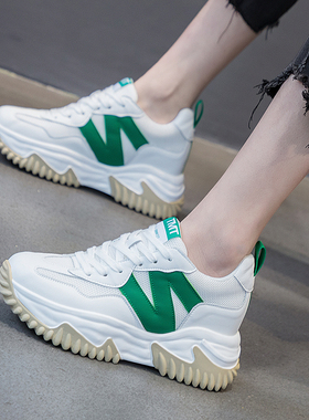 真皮内增高老爹鞋女2025春夏新款N字松糕厚底运动鞋ins潮休闲单鞋