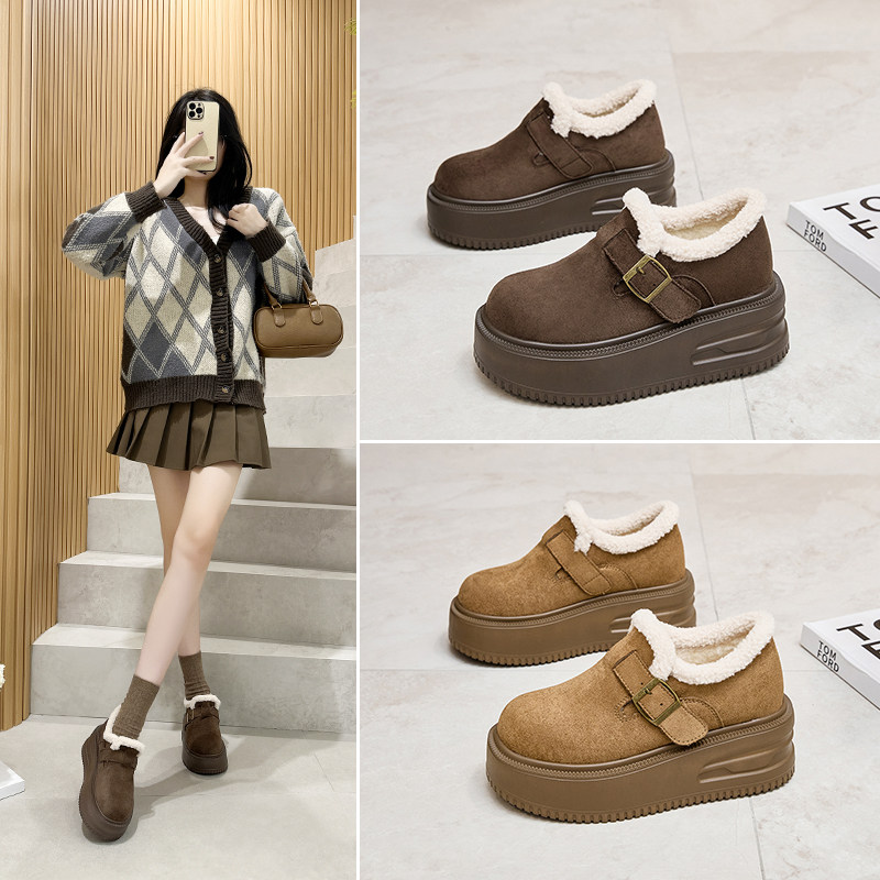 真皮厚底勃肯鞋女冬季新款加绒保暖增高棉鞋松糕毛毛时尚休闲短靴,女鞋,勃肯鞋/软木鞋,淘宝优惠券,粉丝福利购,淘宝优惠卷