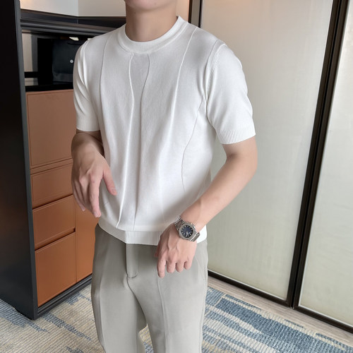 摩摹短袖休闲男士提花T恤
