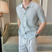 夏季 男意式 薄款 开衫 休闲轻熟透气polo 老钱风肌理感针织短袖 摩摹