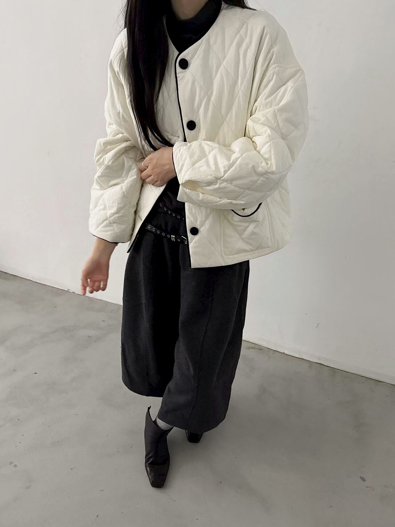 AYW2025秋季新款韩版宽松显瘦百搭圆领菱格棉服女休闲上衣